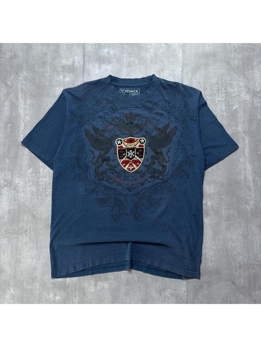Y2K Navy Avirex Grunge Gothic Skater T-Shirt